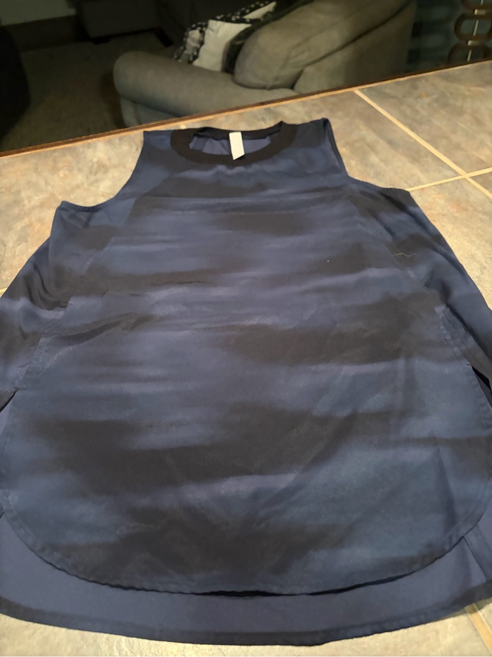 Athleta Navy Sleeveless Satin-Look Tank with Black Trim